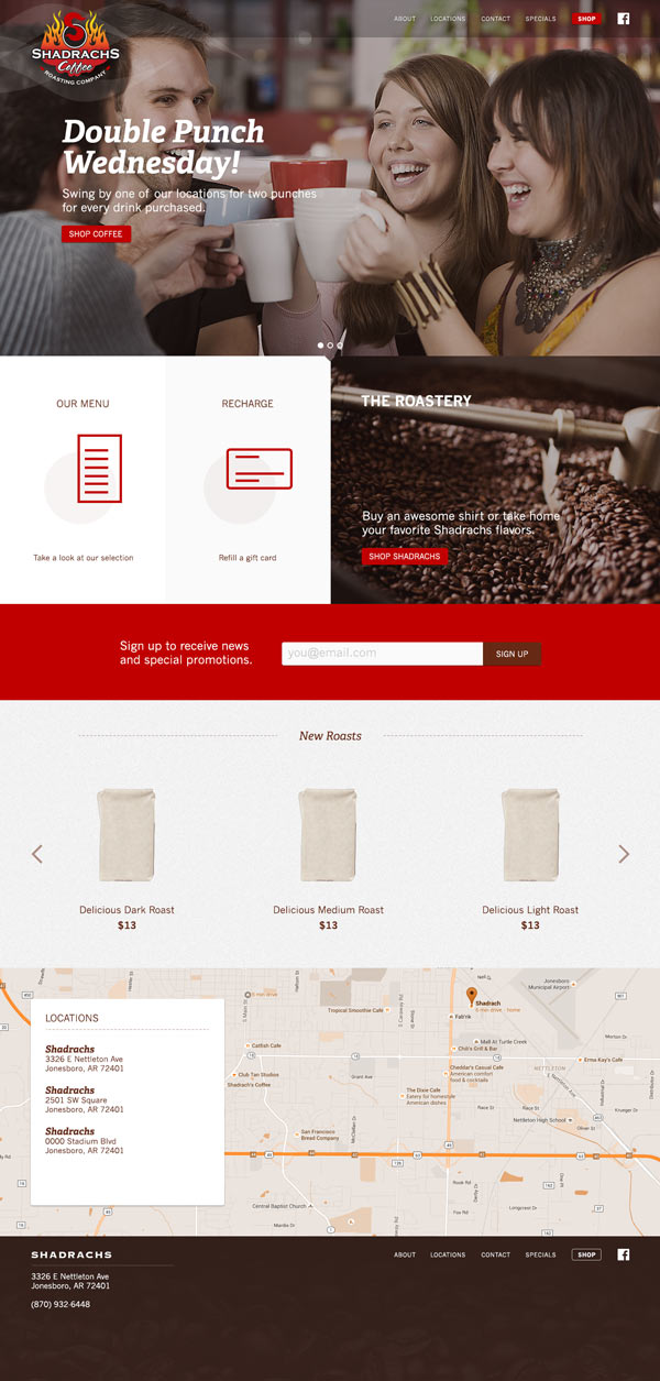 Shadrachs home page mockup, October 2015