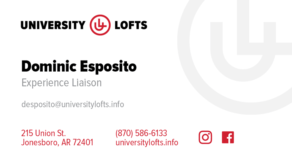 University Lofts business card front