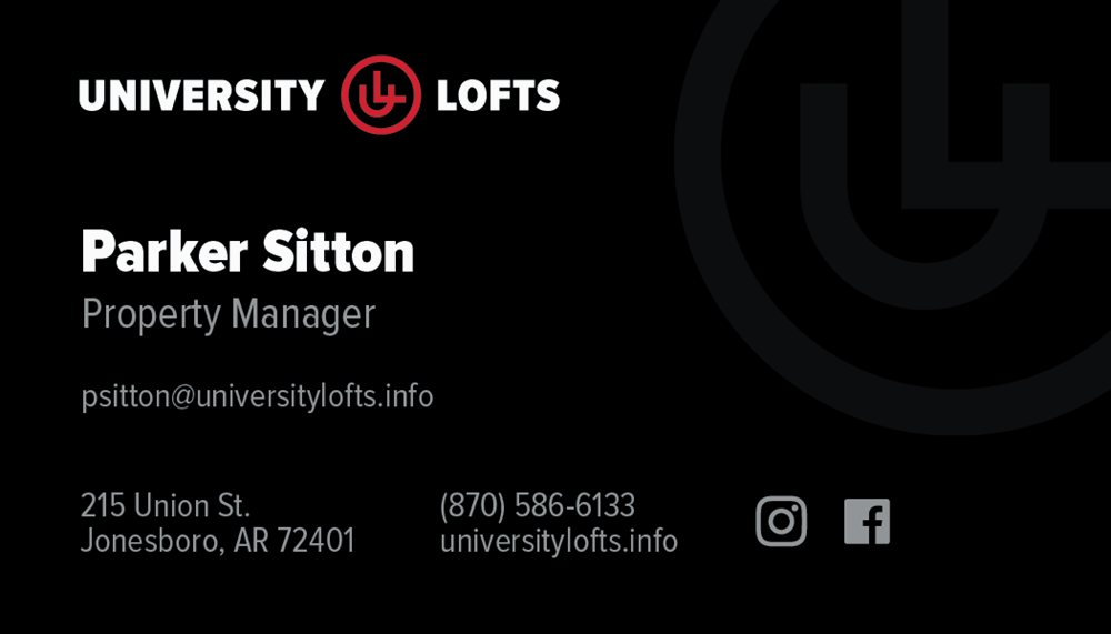 University Lofts business card alternate front