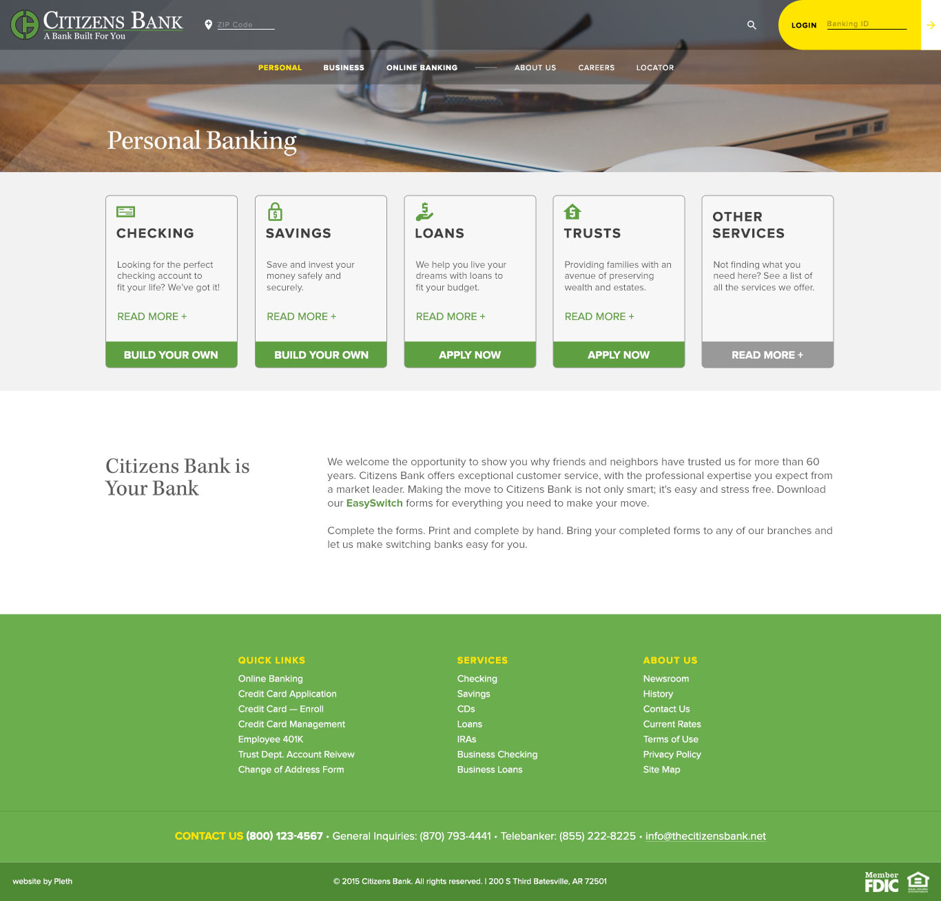 Citizens Bank website, Personal Banking interior page